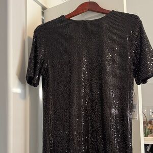 Dex Black Sequin Short Sleeve Dress